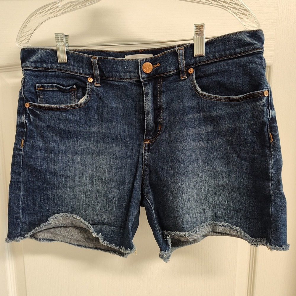 LOFT Womens Dark Wash Cut-off Denim Jean Shorts Size 28 6 Frayed Hem Stretch